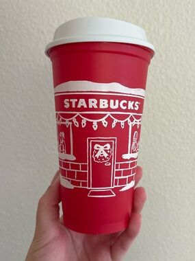 Starbucks Red and White Holiday Cup with White Lid
